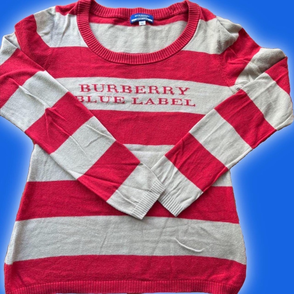Authentic Burberry Blue Label striped red and grey / gray Knit long sleeve top